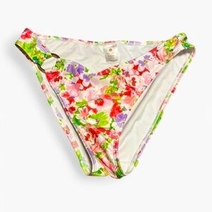 Shade & Shore NWOT Floral High Leg Cheeky Bikini Bottoms Ring Detail Pink Medium